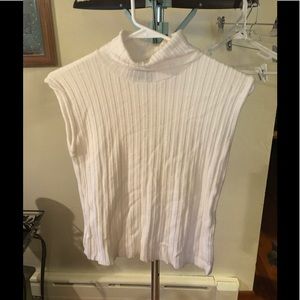 White, ribbed, sleeveless turtleneck